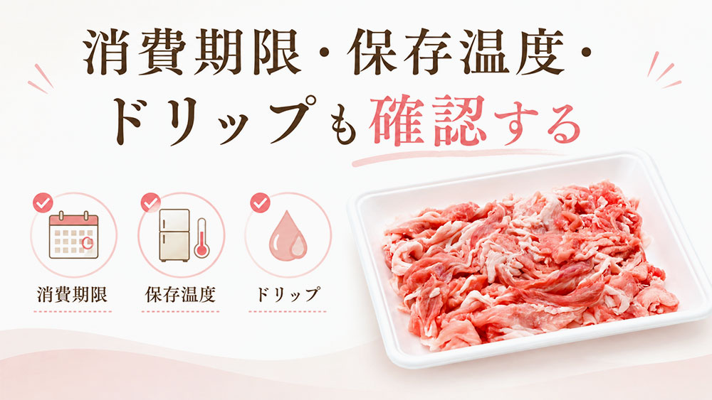 消費期限・保存温度・ドリップも確認する