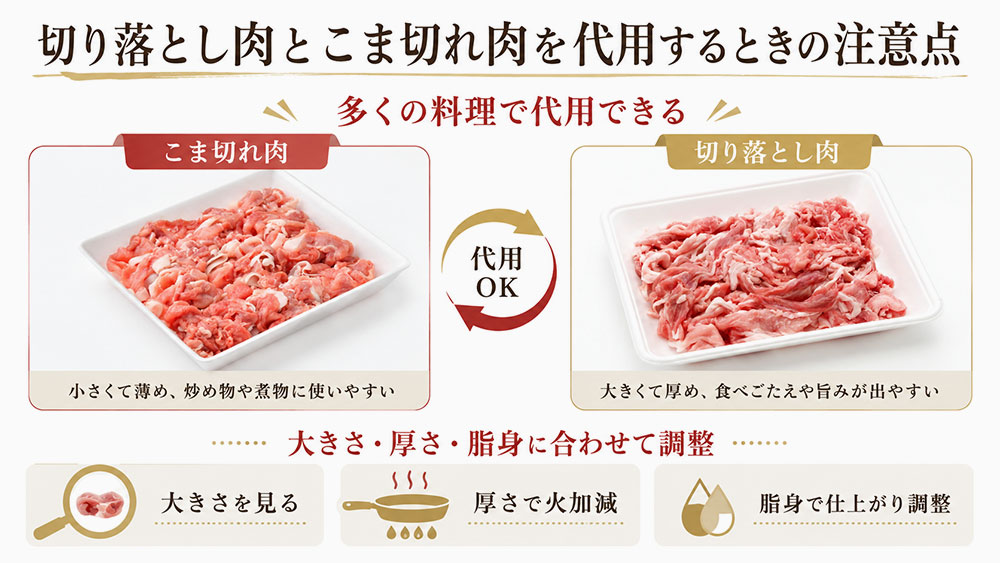 切り落とし肉とこま切れ肉を代用するときの注意点