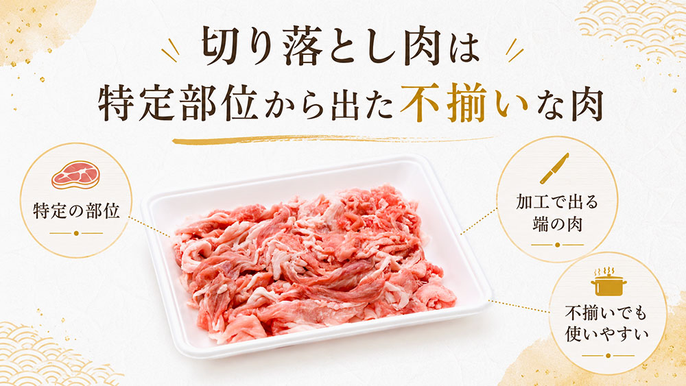 切り落とし肉は特定部位から出た不揃いな肉