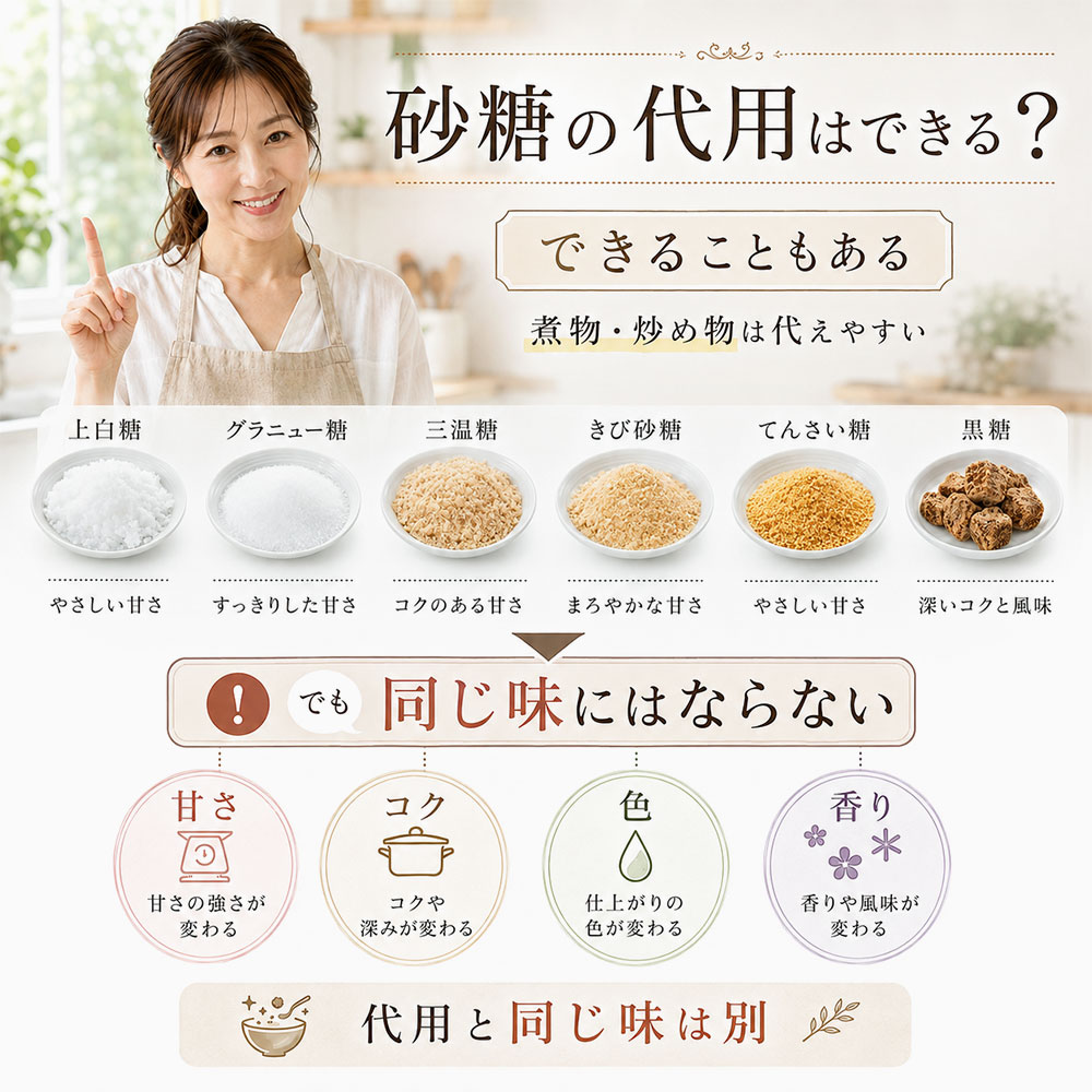 砂糖は違う種類で代用できる?