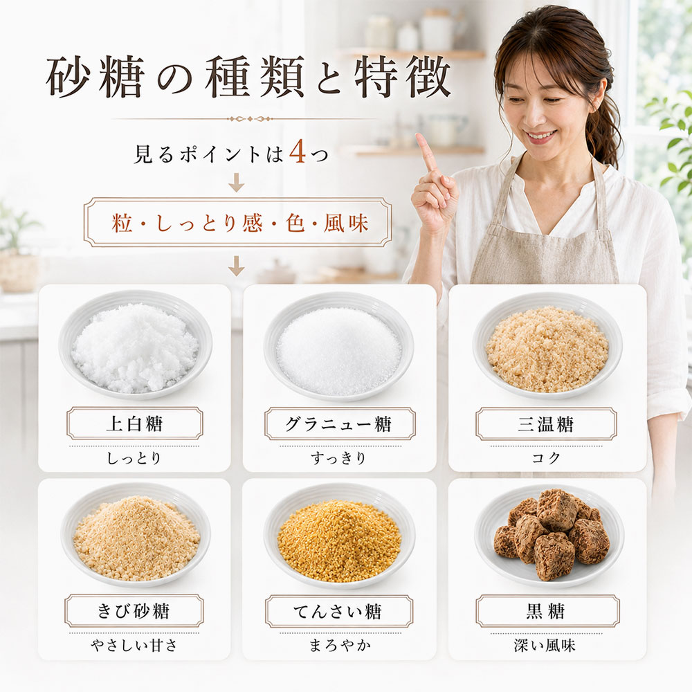 よく使われる砂糖の種類と特徴