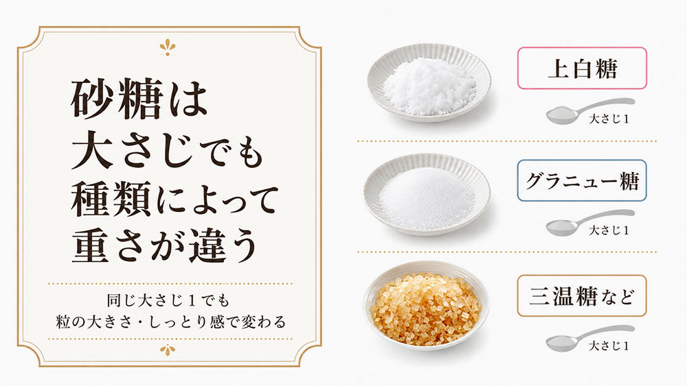 砂糖は大さじでも種類によって重さが違う