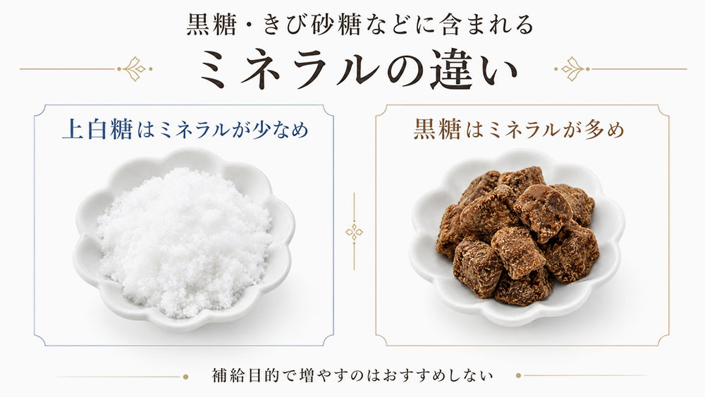 黒糖・きび砂糖などに含まれるミネラルの違い