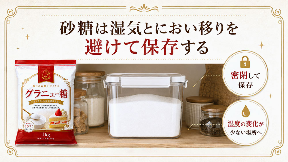砂糖は湿気とにおい移りを避けて保存する