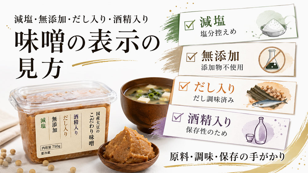 減塩・無添加・だし入り・酒精入り味噌の表示の見方