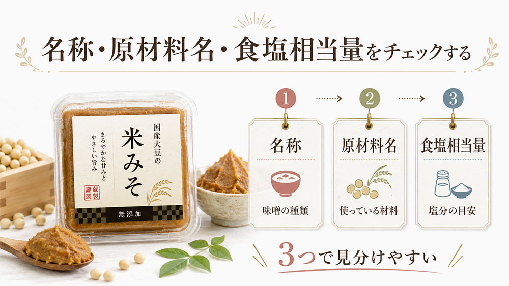 名称・原材料名・食塩相当量をチェックする