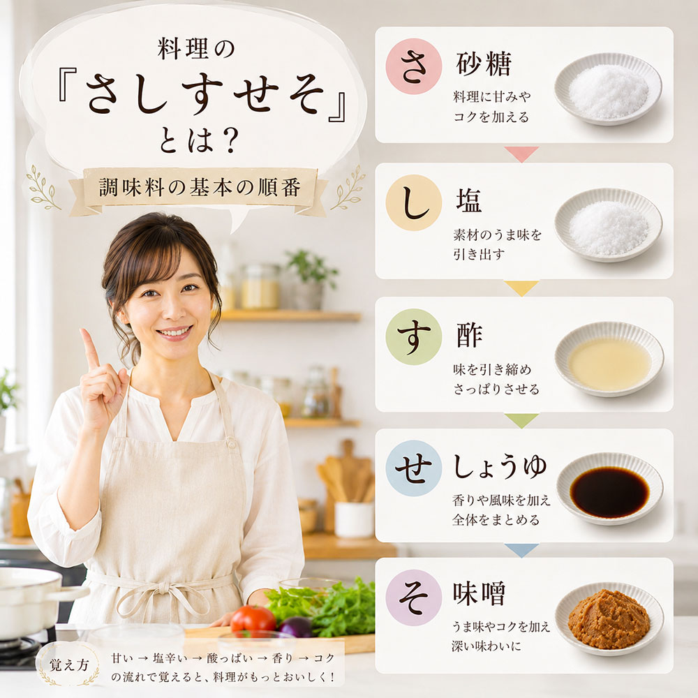 料理の「さしすせそ」とは?意味と順番を一覧で確認
