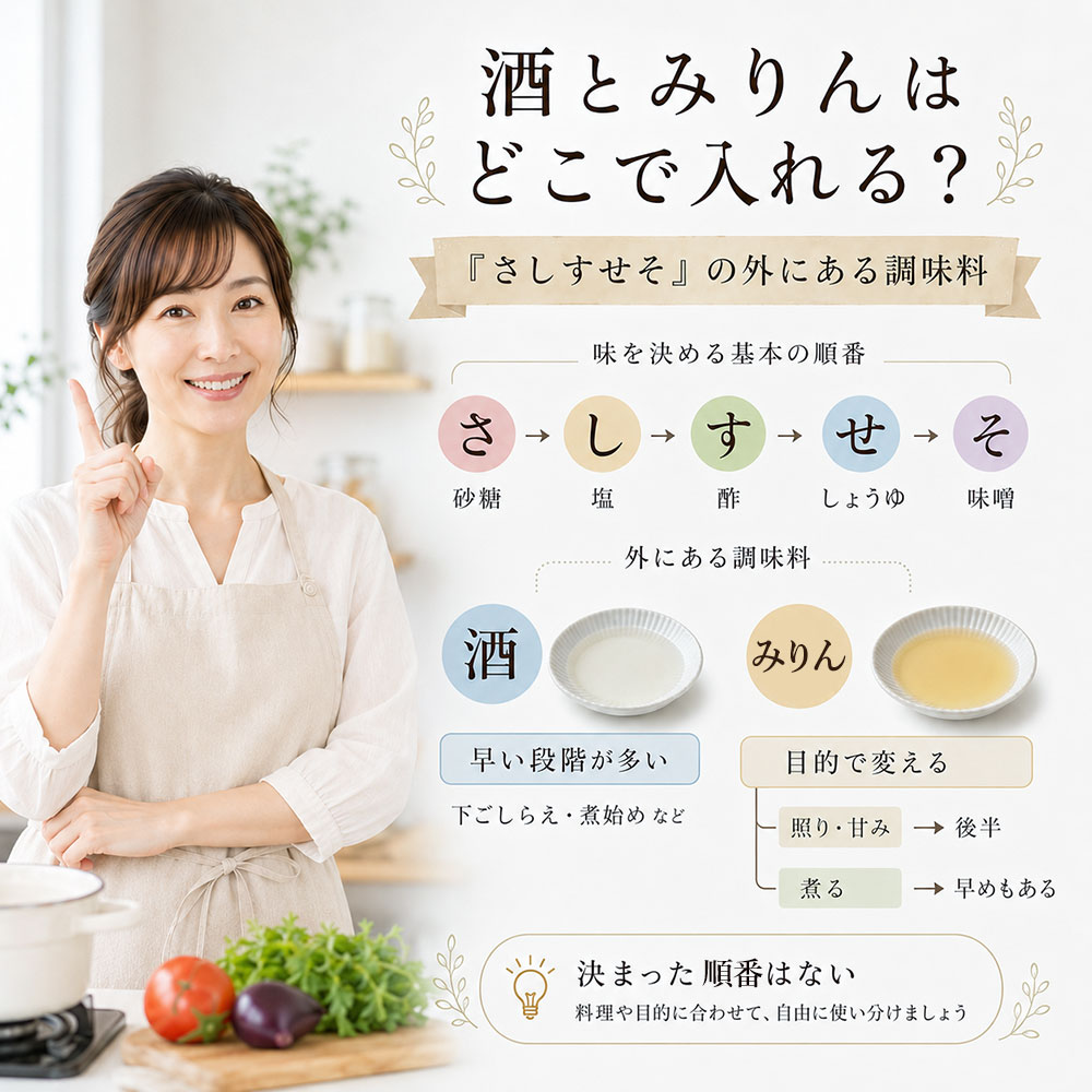 酒とみりんは「さしすせそ」のどこで入れる?
