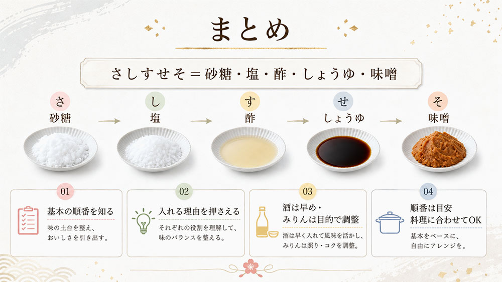 料理の「さしすせそ」の意味:まとめ
