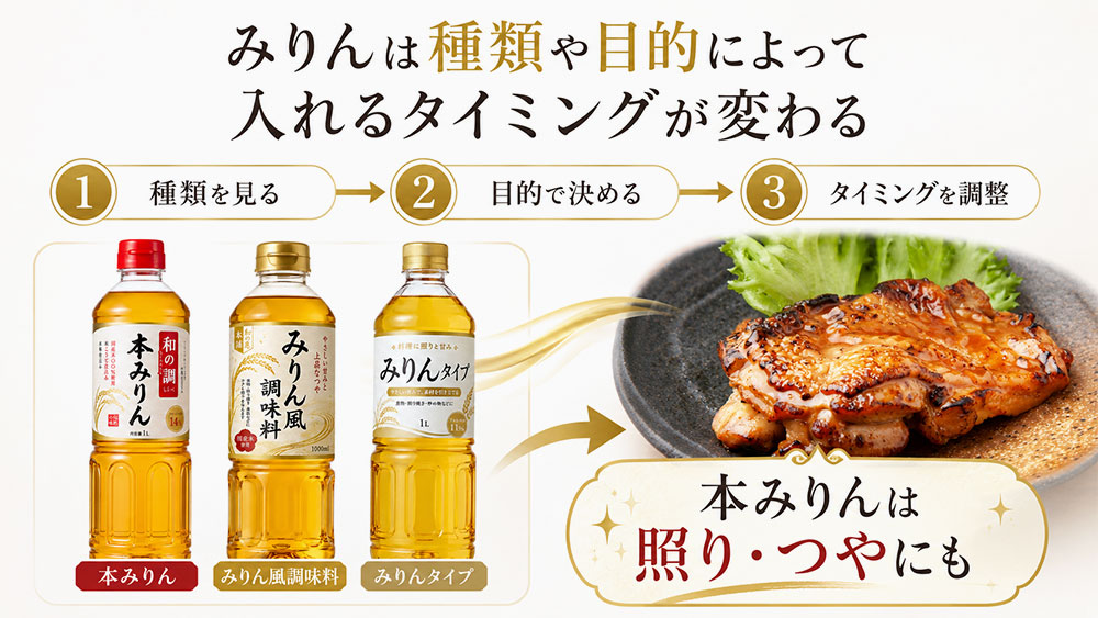 みりんは種類や目的によって入れるタイミングが変わる