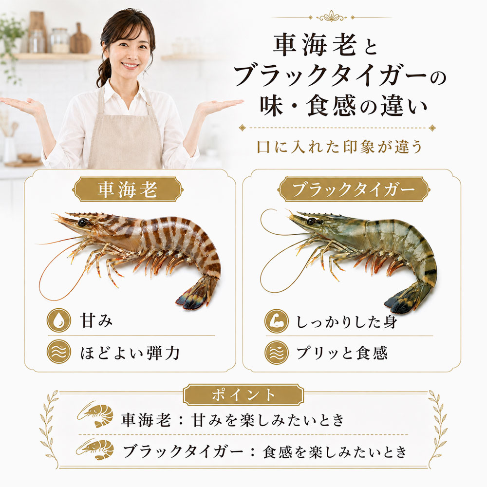 車海老とブラックタイガーの味と食感の違い