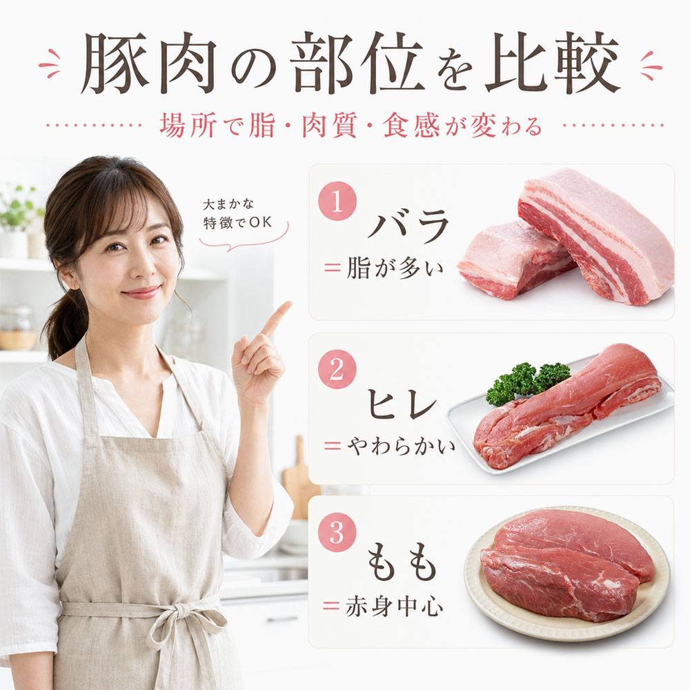 豚肉の部位を比較