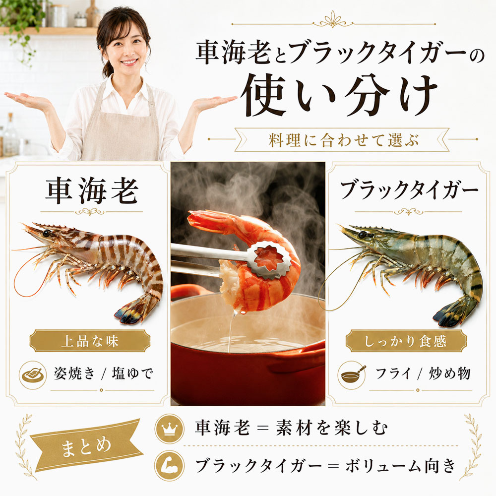 料理に合わせた車海老とブラックタイガーの使い分け