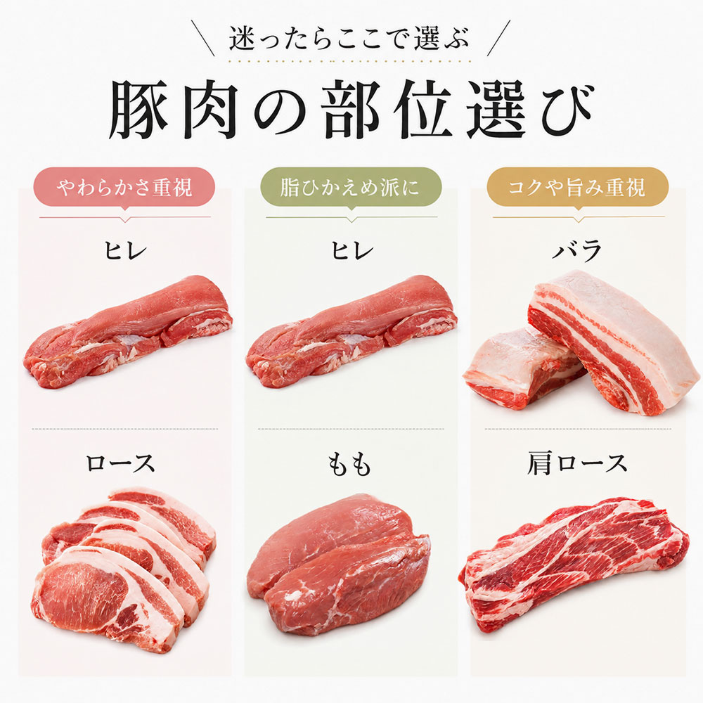 柔らかさ・脂の多さから豚肉の部位を選ぶ