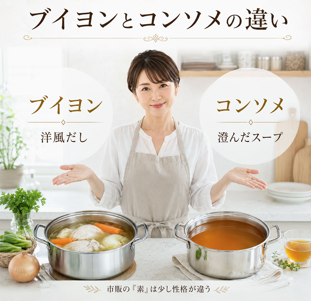 ブイヨンとコンソメの違いを比較