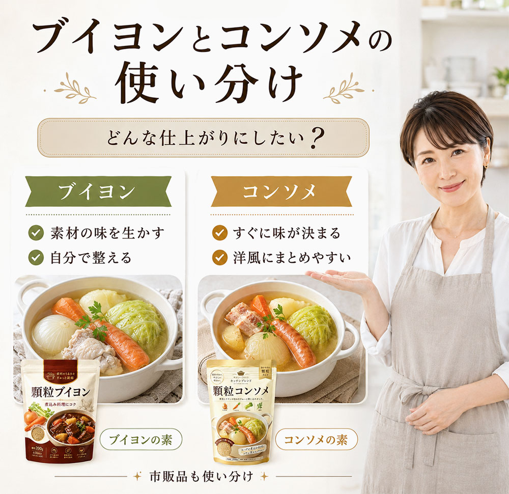 ブイヨンとコンソメの使い分け