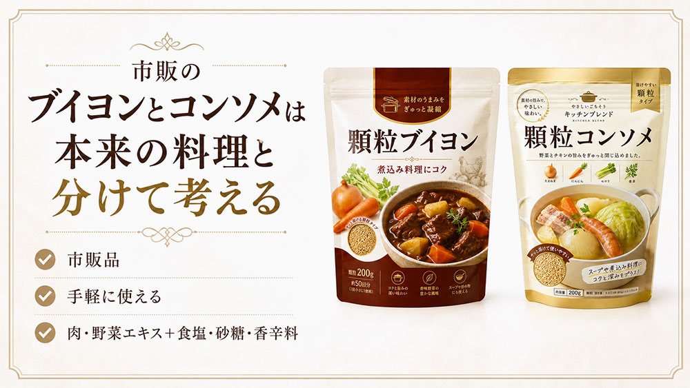 市販のブイヨンとコンソメは本来の料理と分けて考える