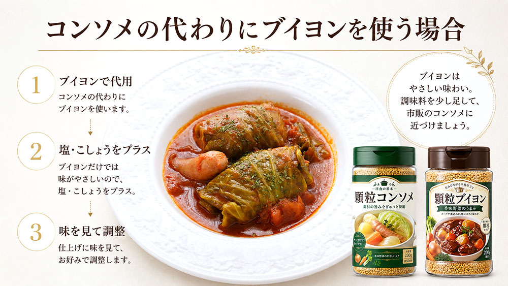 コンソメの代わりにブイヨンを使う場合