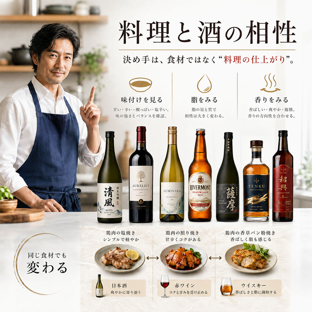 料理に合う酒を一覧で見てみましょう