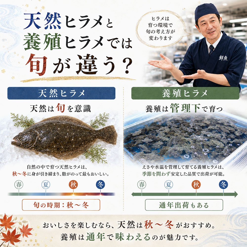 天然ヒラメと養殖ヒラメでは旬が違う？