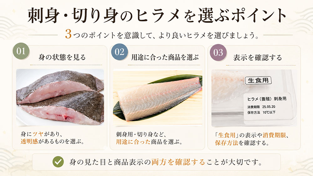 刺身・切り身のヒラメを選ぶポイント