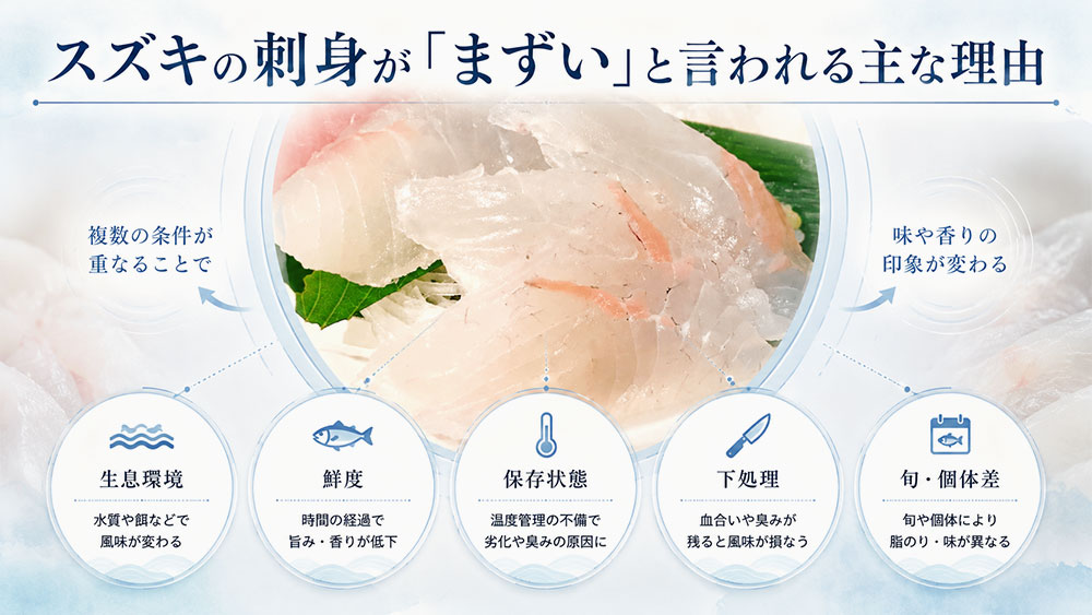 スズキの刺身が「まずい」と言われる主な理由