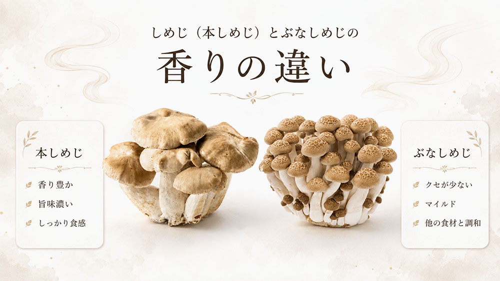 しめじ（本しめじ）とぶなしめじの香りの違い