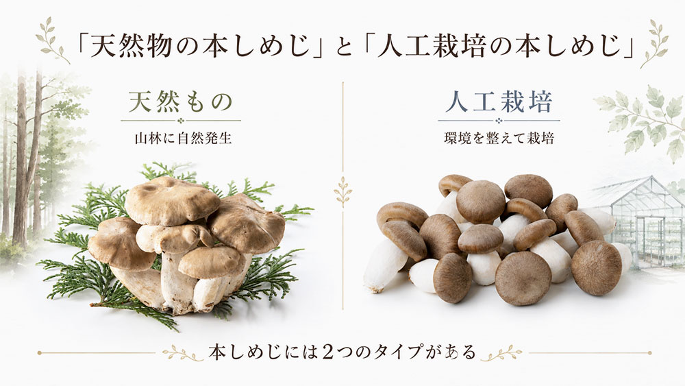 「天然物の本しめじ」と「人工栽培の本しめじ」