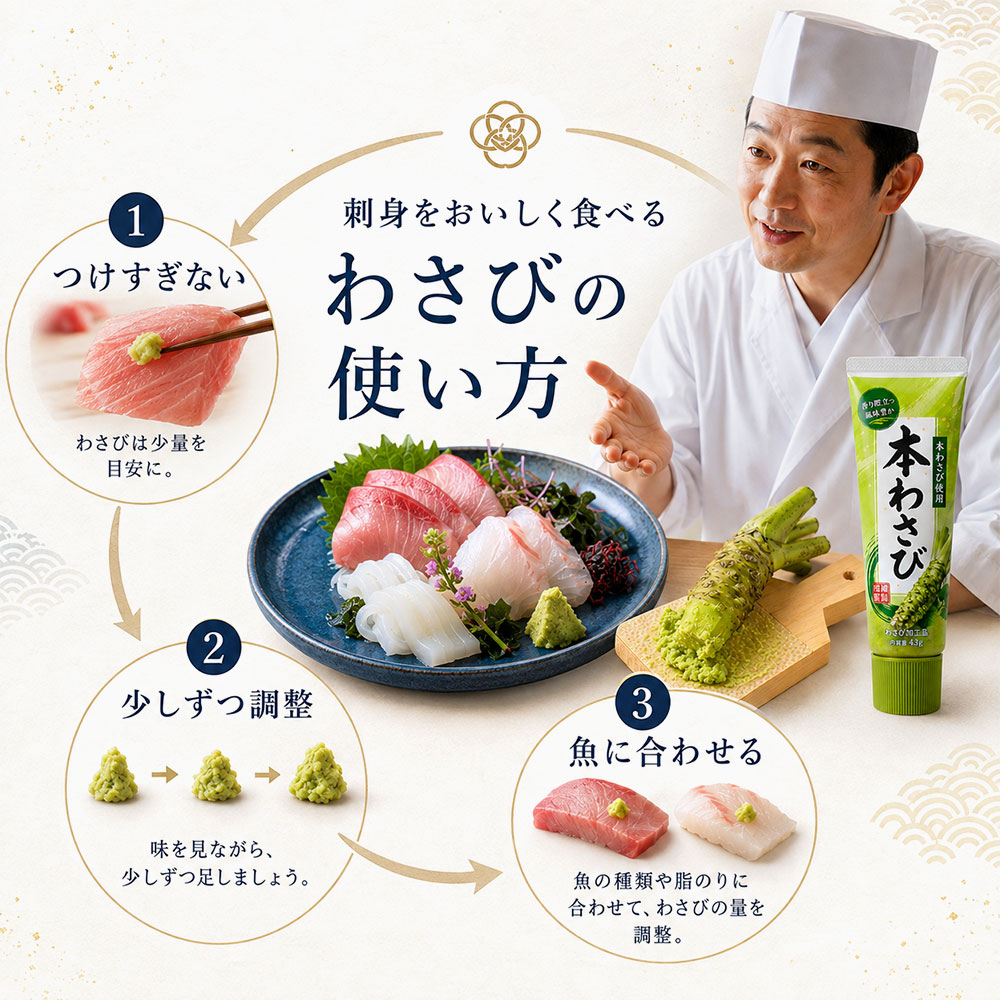 刺身をおいしく食べるわさびの使い方