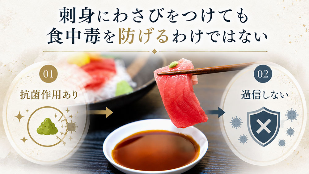 刺身にわさびをつけても食中毒を防げるわけではない