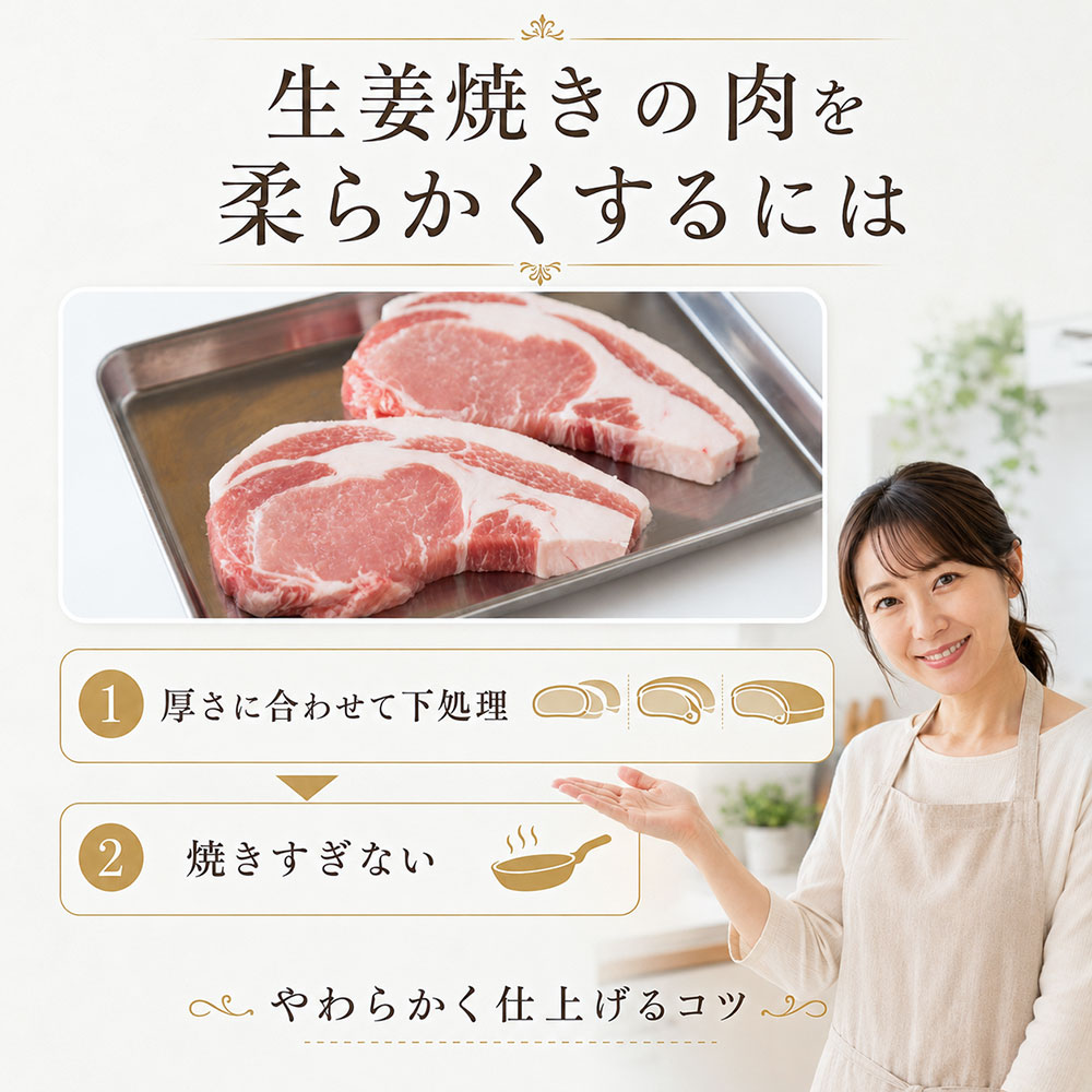 生姜焼きの肉を柔らかく仕上げる下処理と焼き方