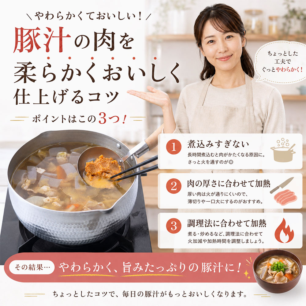 豚汁の肉を柔らかくおいしく仕上げるコツ
