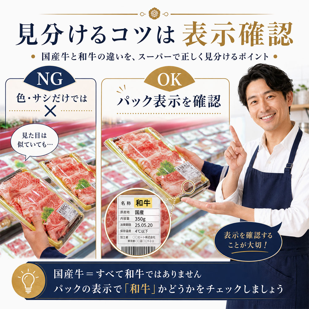 スーパーで国産牛と和牛を見分ける方法