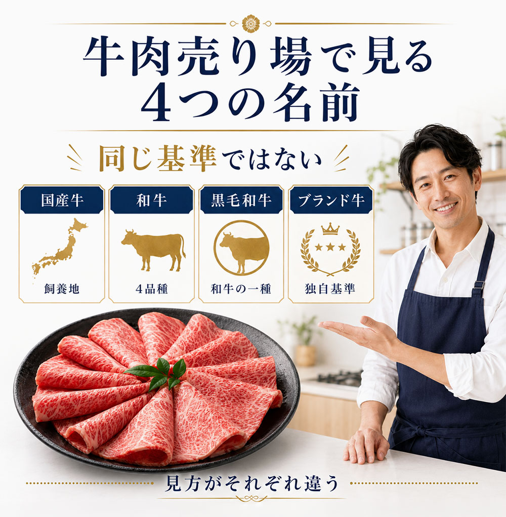 国産牛・和牛・黒毛和牛・ブランド牛の違い