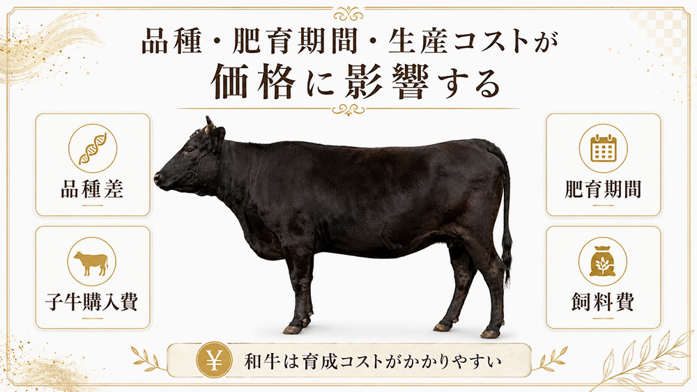 品種・肥育期間・生産コストが価格に影響する