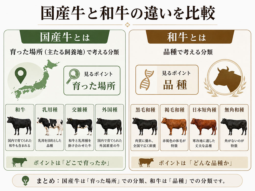 国産牛と和牛の違いを一覧で比較