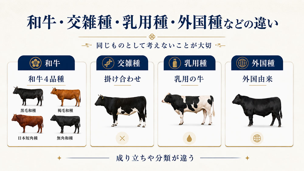 和牛・交雑種・乳用種・外国種などの違い
