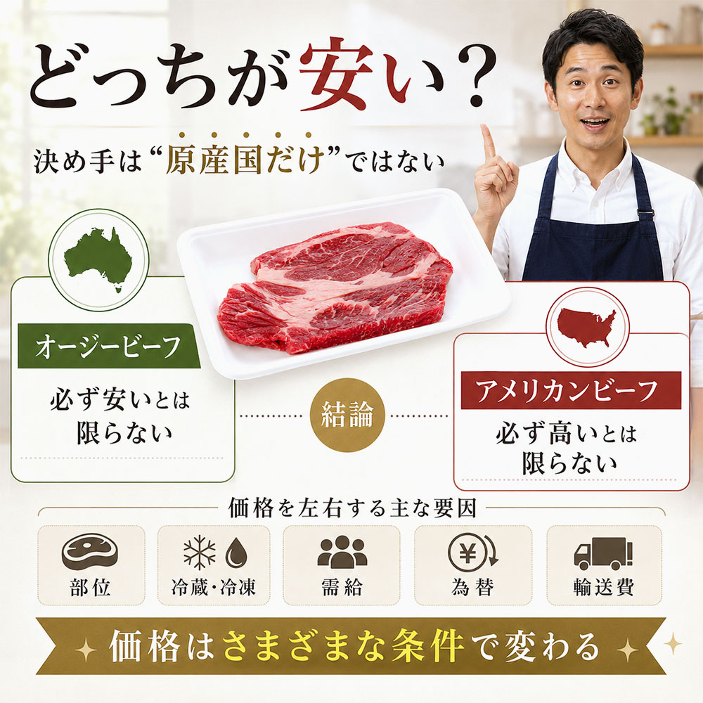 オージービーフとアメリカンビーフの価格に違いはある？