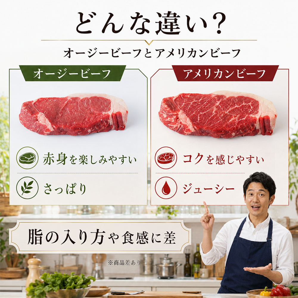 オージービーフとアメリカンビーフの味・食感・脂身の違い