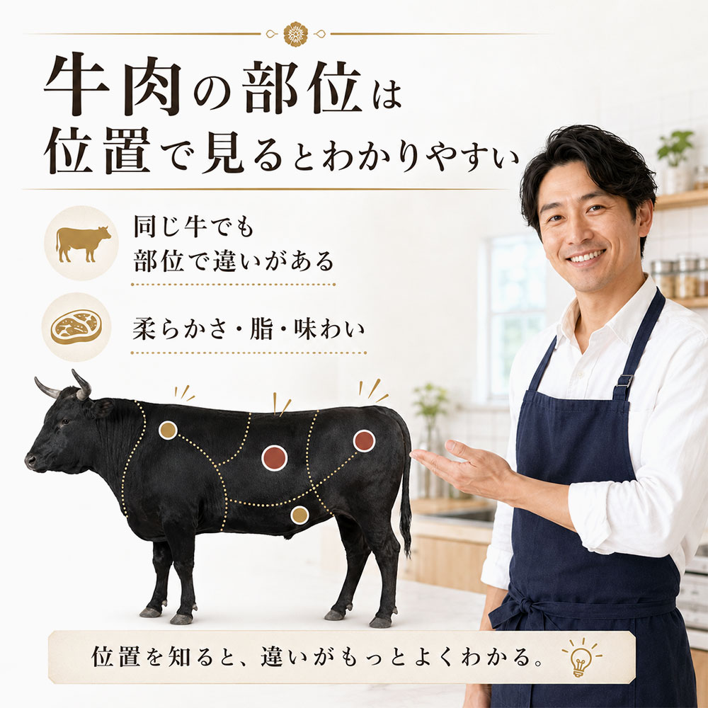 牛肉の部位一覧｜図と表で特徴をわかりやすく比較