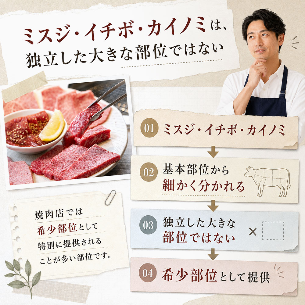 ミスジ・イチボなど牛肉の代表的な希少部位