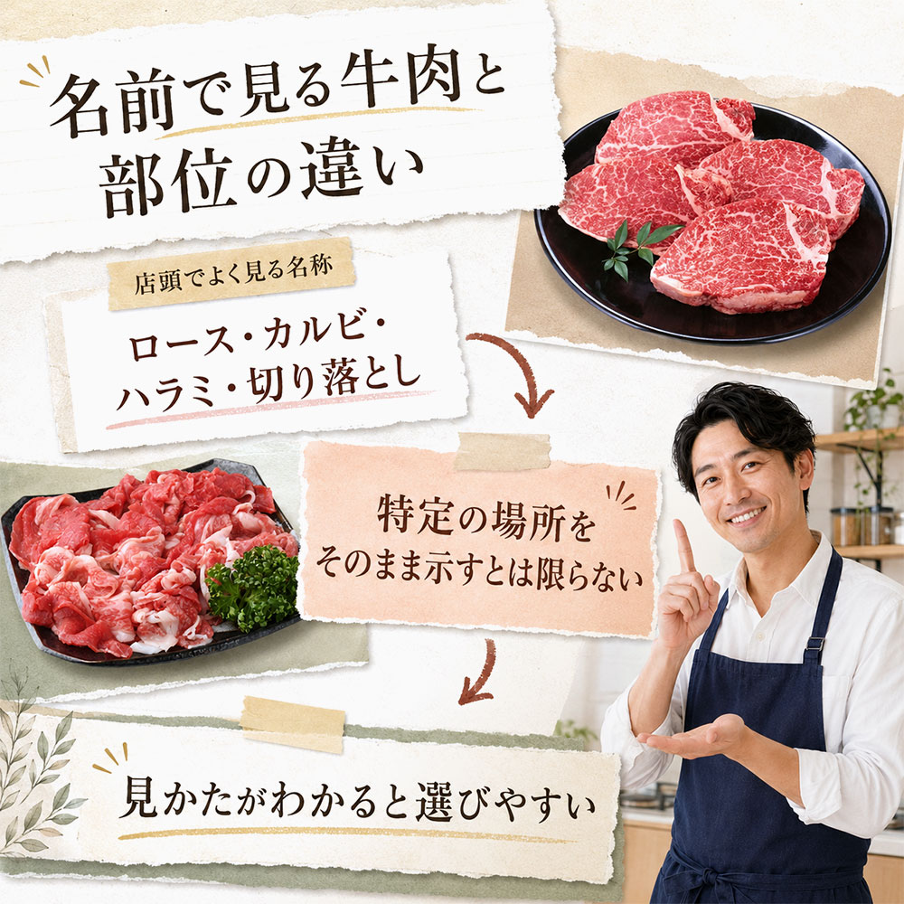 スーパーや焼肉店で見る名前と牛肉の部位の違い