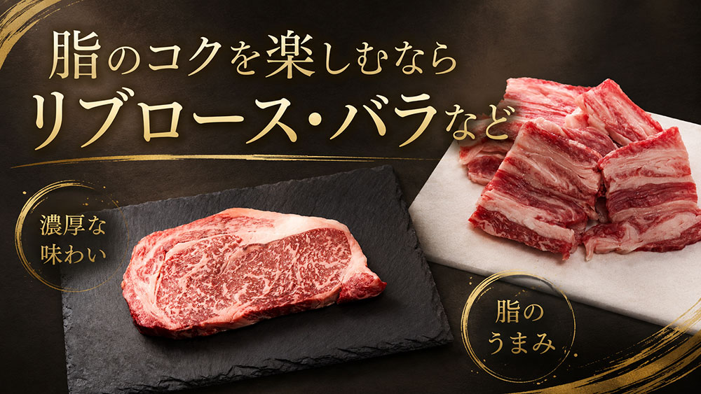 脂のコクを楽しむならリブロース・バラなど