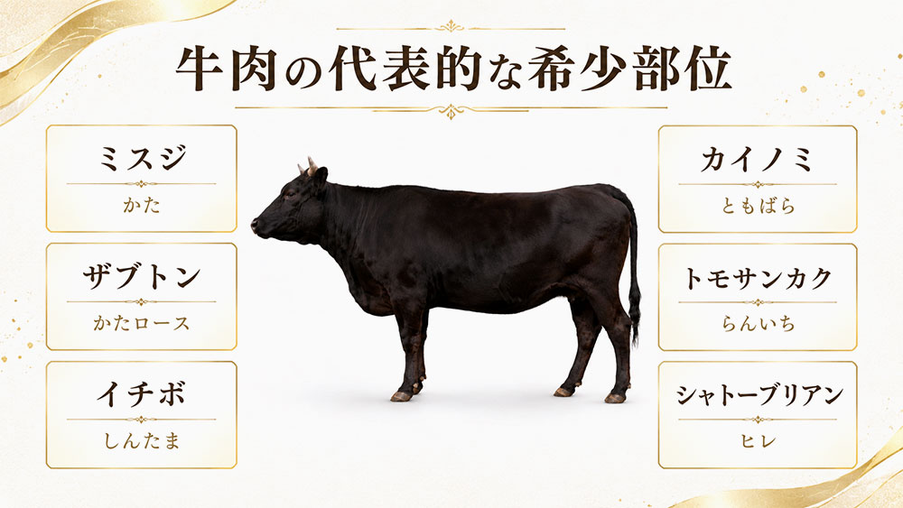 牛肉の代表的な希少部位を一覧で比較