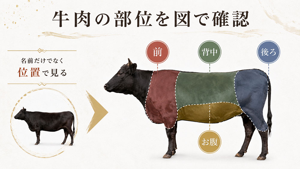 牛肉の部位を図で確認