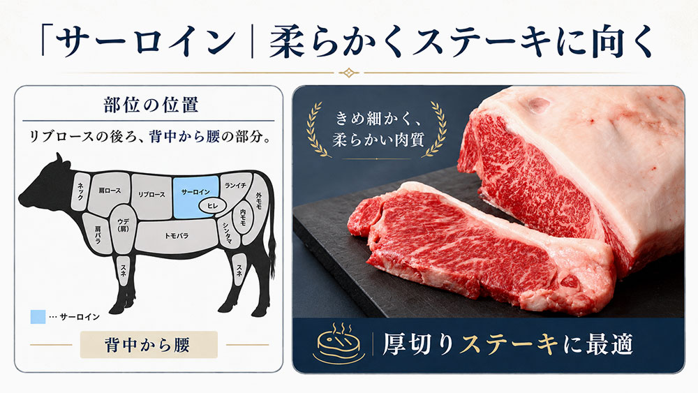 サーロイン｜柔らかくステーキに向く