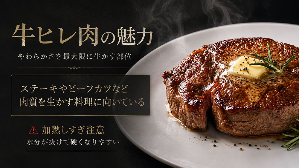 ステーキやビーフカツなど肉質を生かす料理に向いている