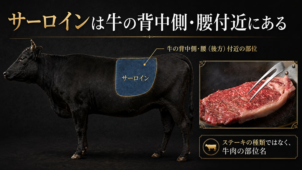サーロインは牛の背中側・腰付近にある