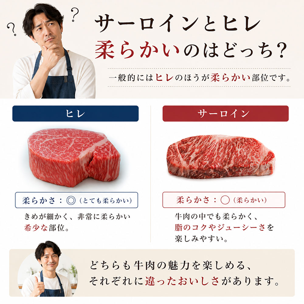 サーロインとヒレはどっちが柔らかい?味・脂・食感を比較