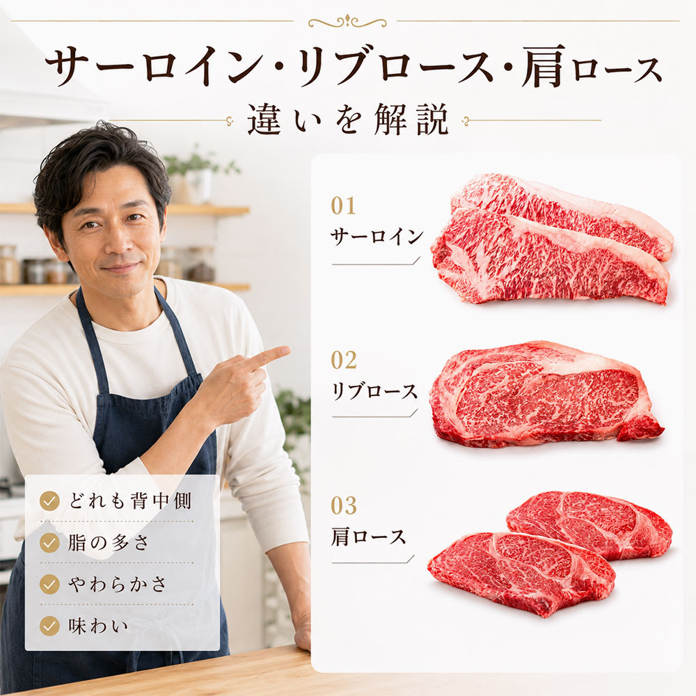 サーロイン・リブロース・肩ロースの違い